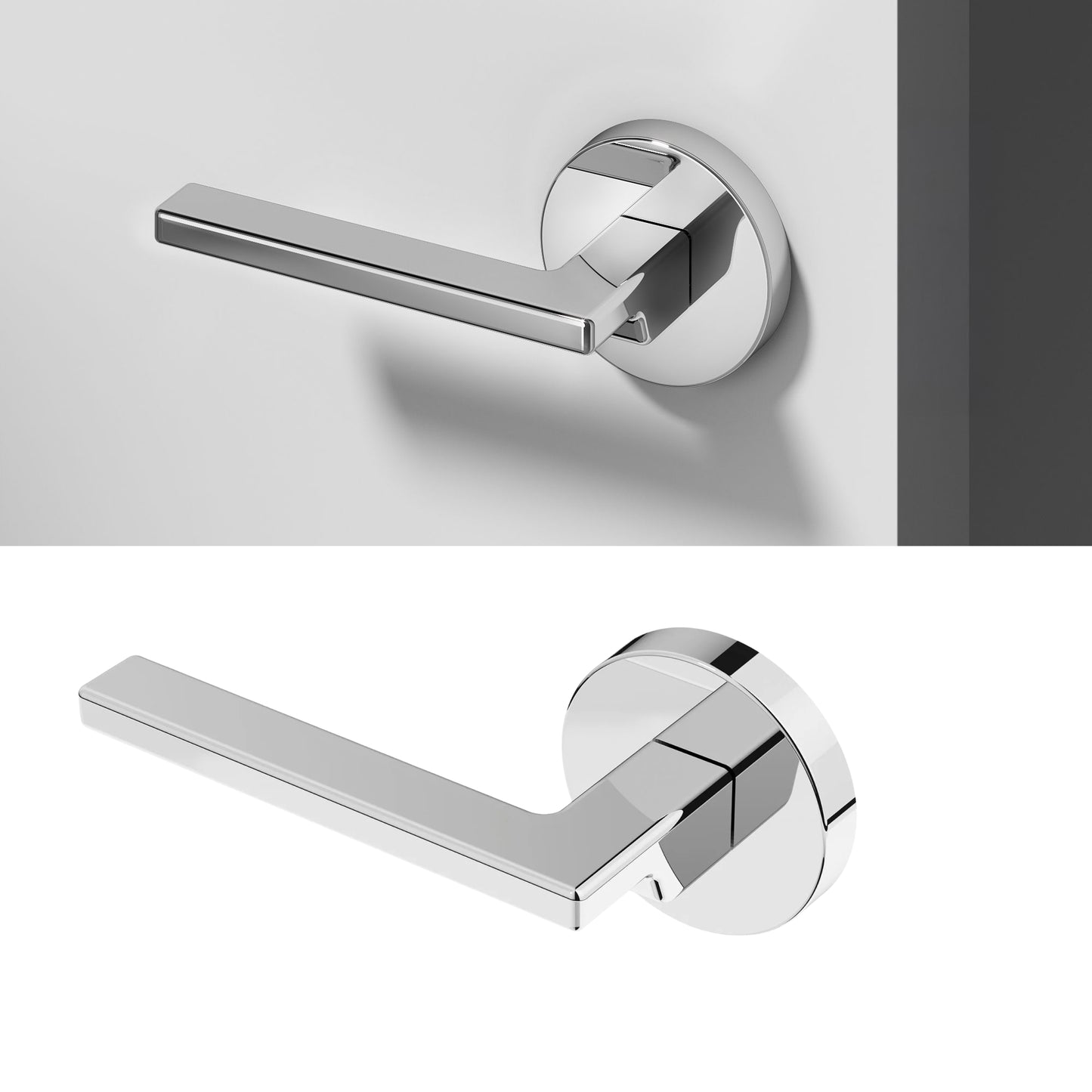 Okun Dune Dummy Door Handle, modern curved lever in polished chrome