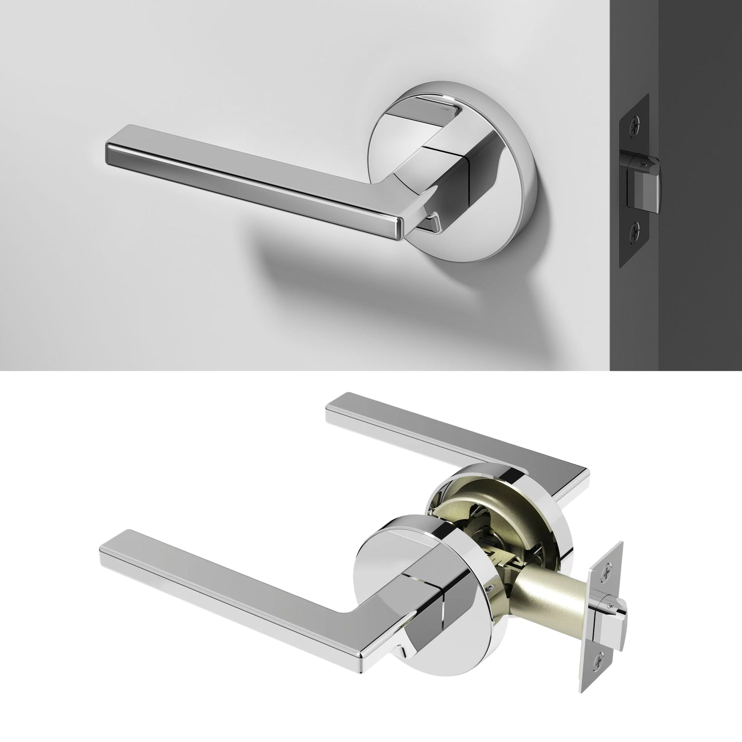 Okun Dune passage door handle in polished chrome finish