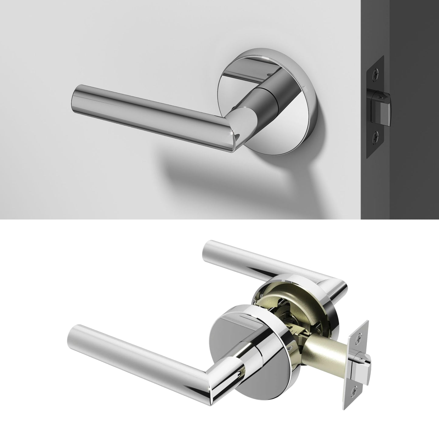 Okun Stark passage door handle in polished chrome finish