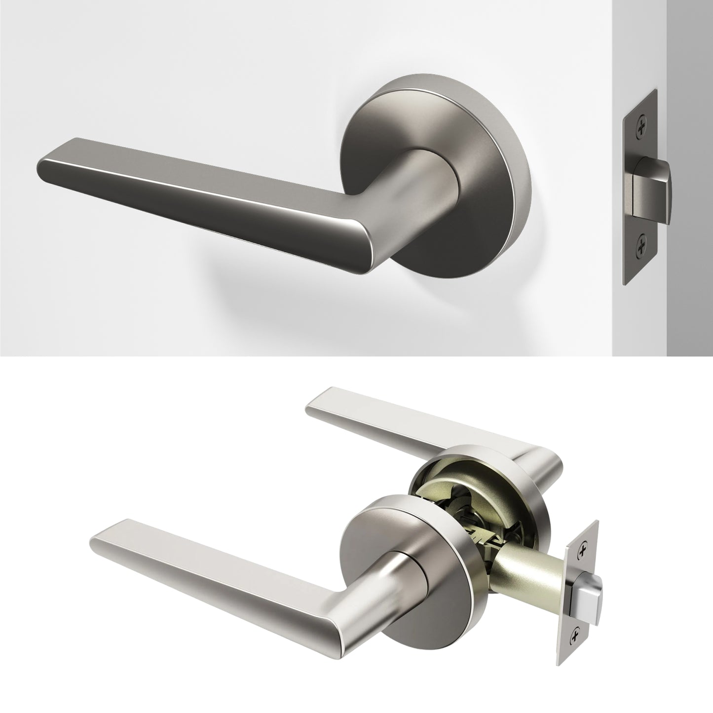 
              
                Okun Halo Passage Door Handle in brushed nickel finish
              
            