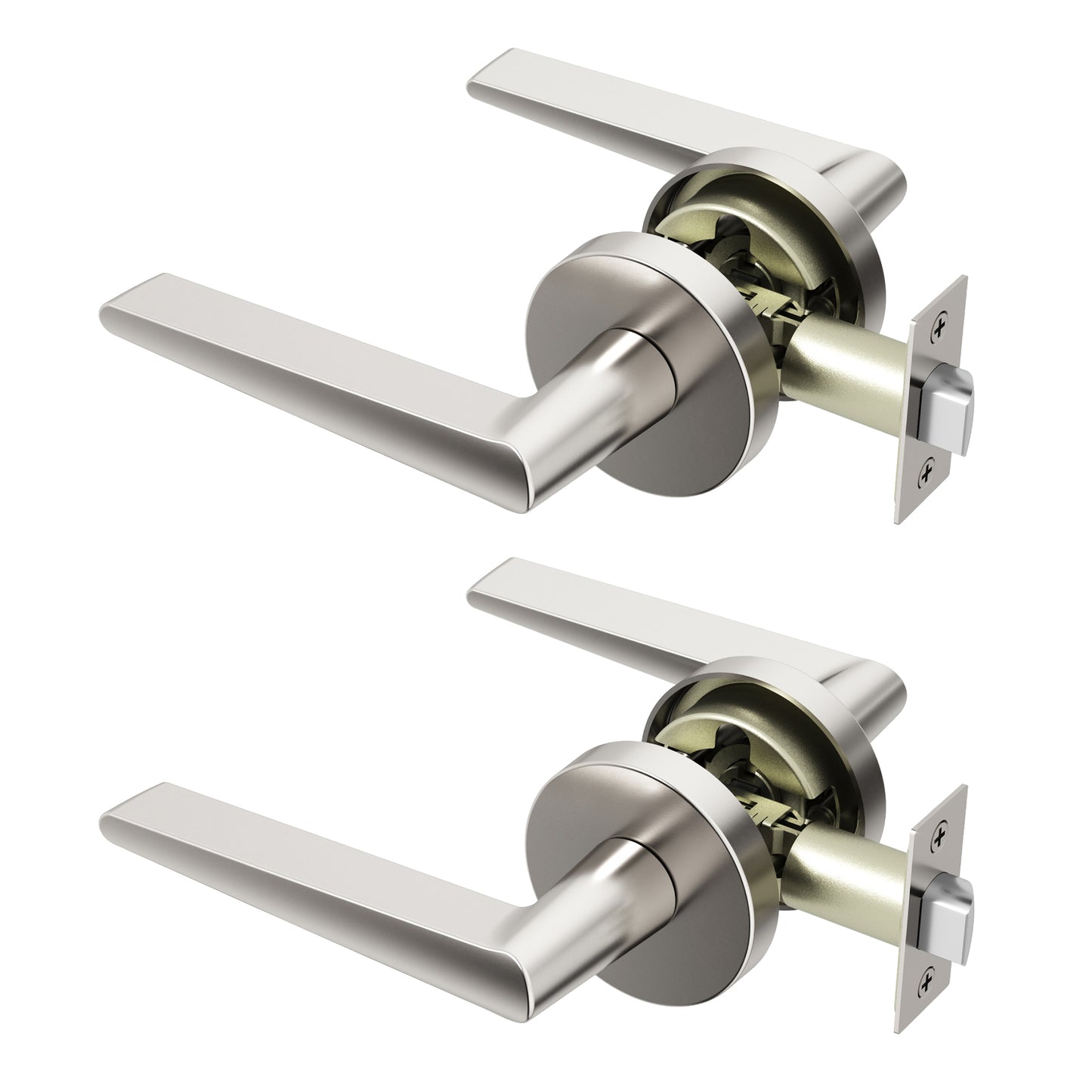 
              
                Okun Halo passage door handle in brushed nickel finish
              
            