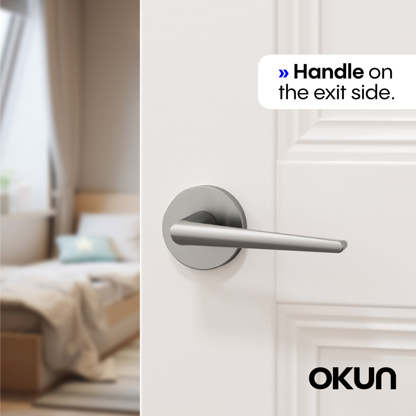 
              
                Okun Halo passage door handle in brushed nickel finish
              
            