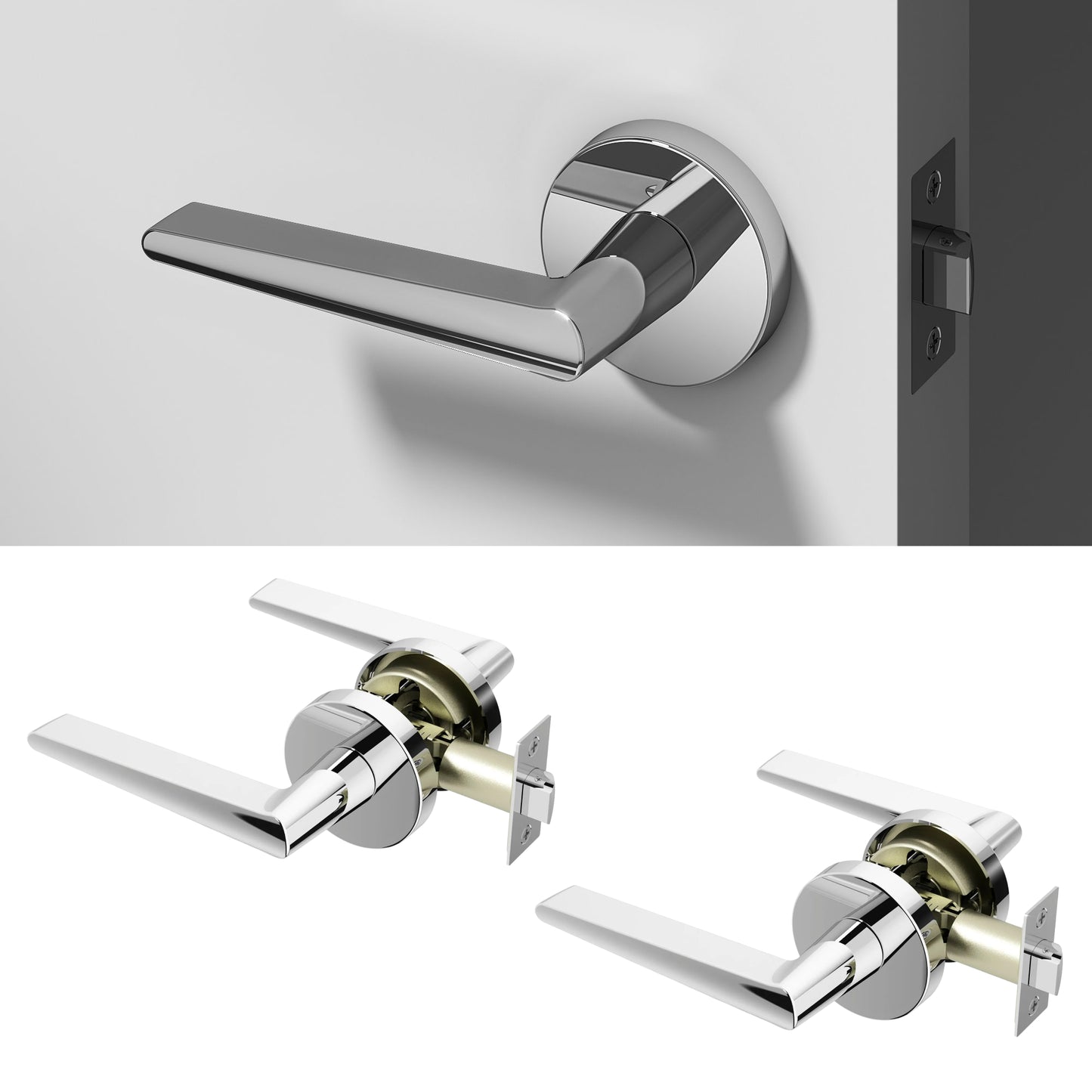 
              
                Okun Halo Passage Door Handle, polished chrome modern interior lever
              
            
