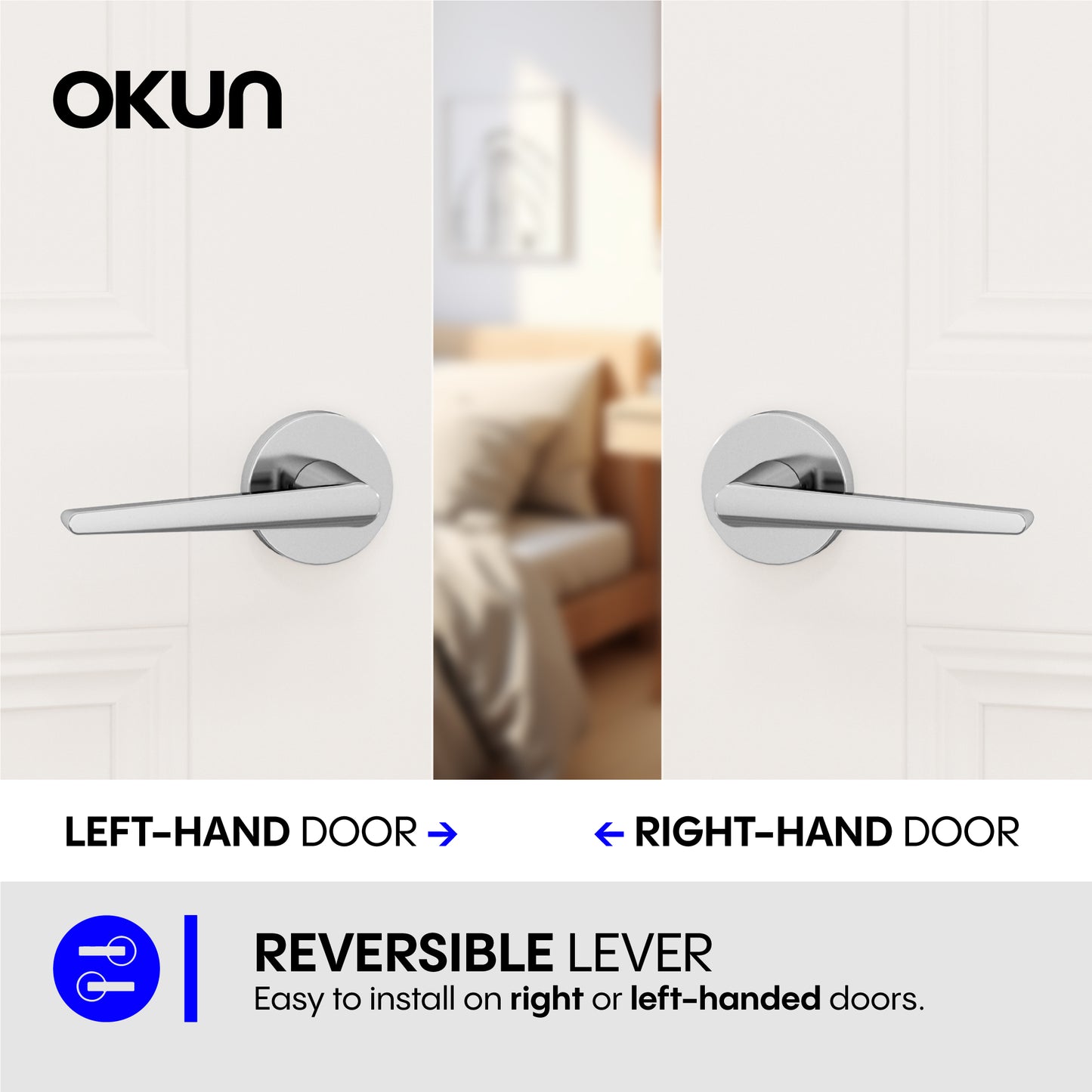 
              
                Okun Halo passage door handle in polished chrome finish
              
            