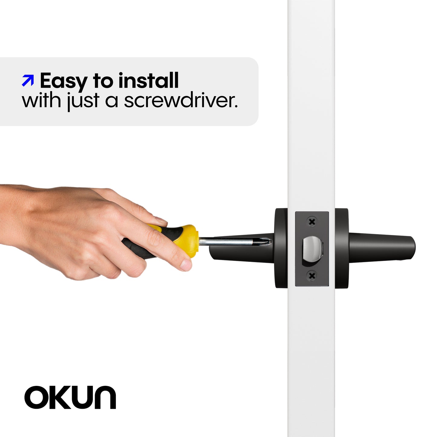 
              
                Okun Halo Passage Door Handle in matte black, modern interior lever
              
            