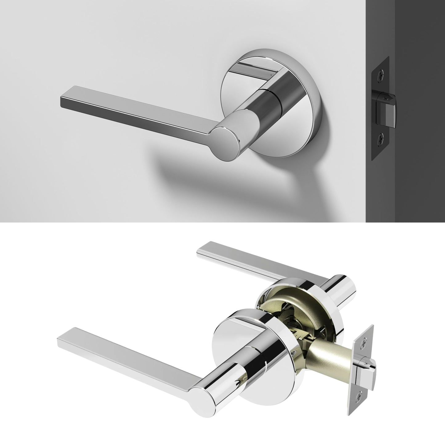 Okun Muse passage door handle in polished chrome finish