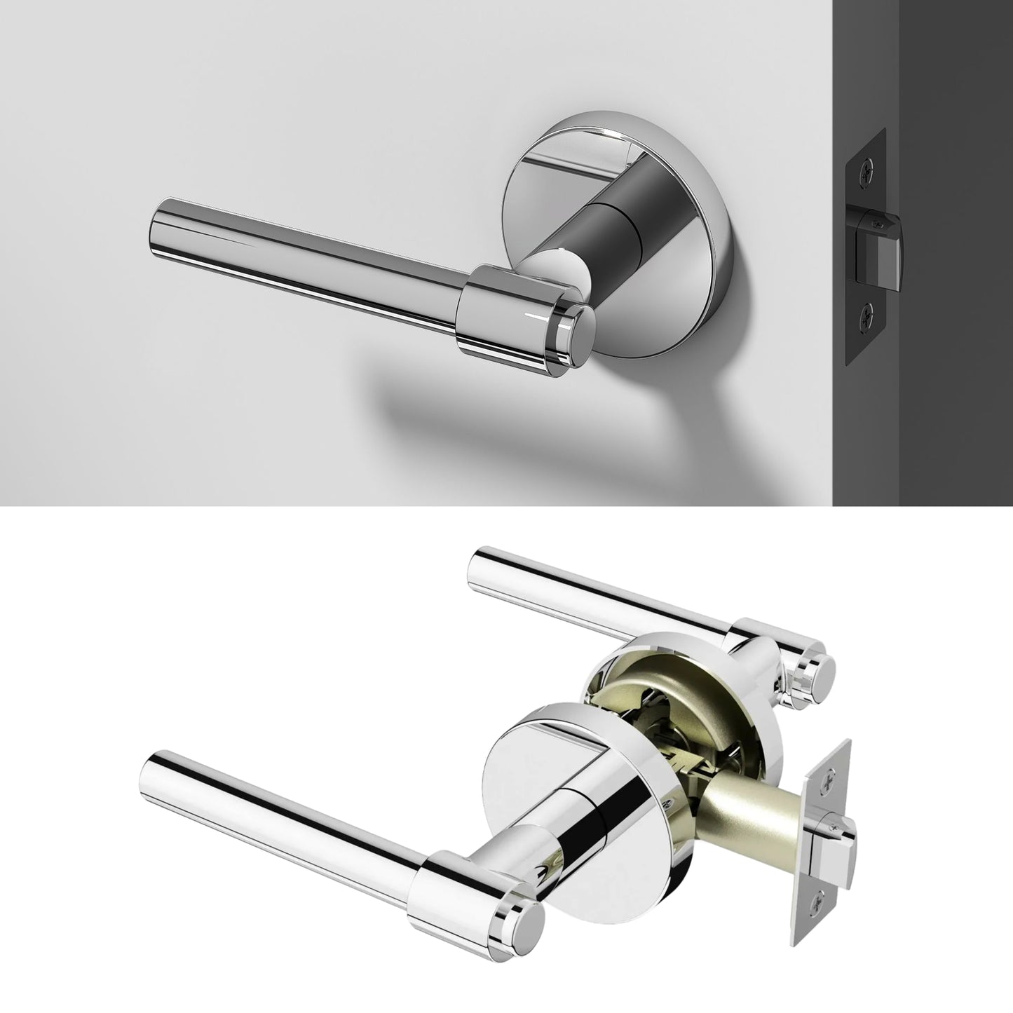 Okun Zen passage door handle in polished chrome finish