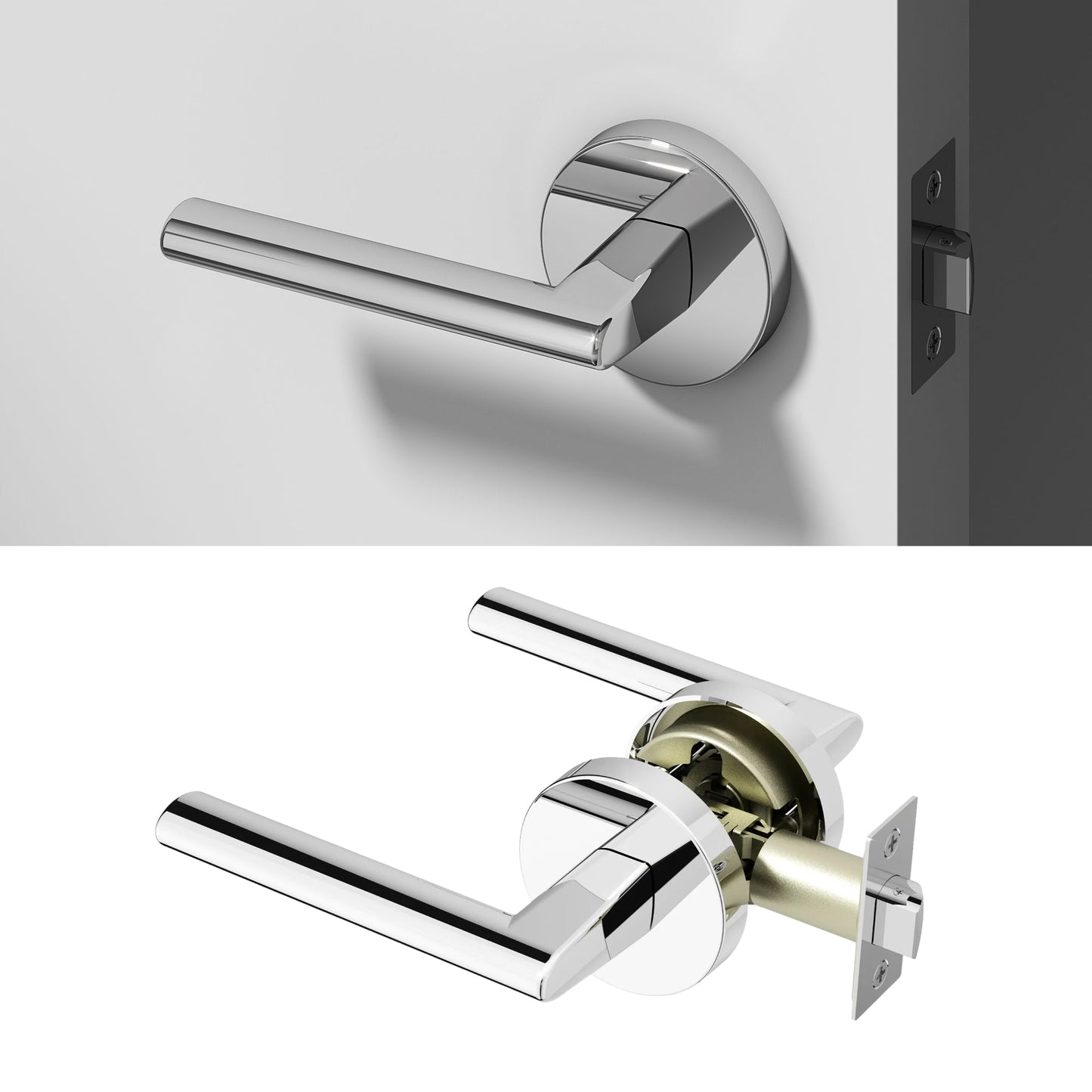 Okun Brio Passage Door Handle in polished chrome finish