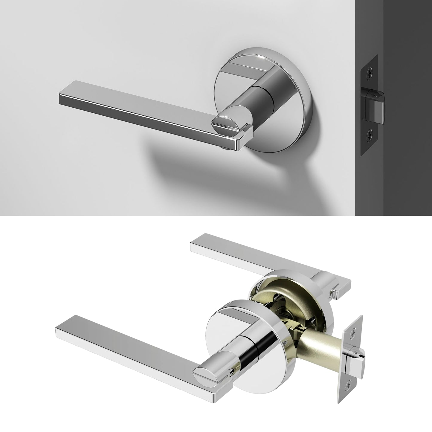 Okun Valli passage door handle in polished chrome finish