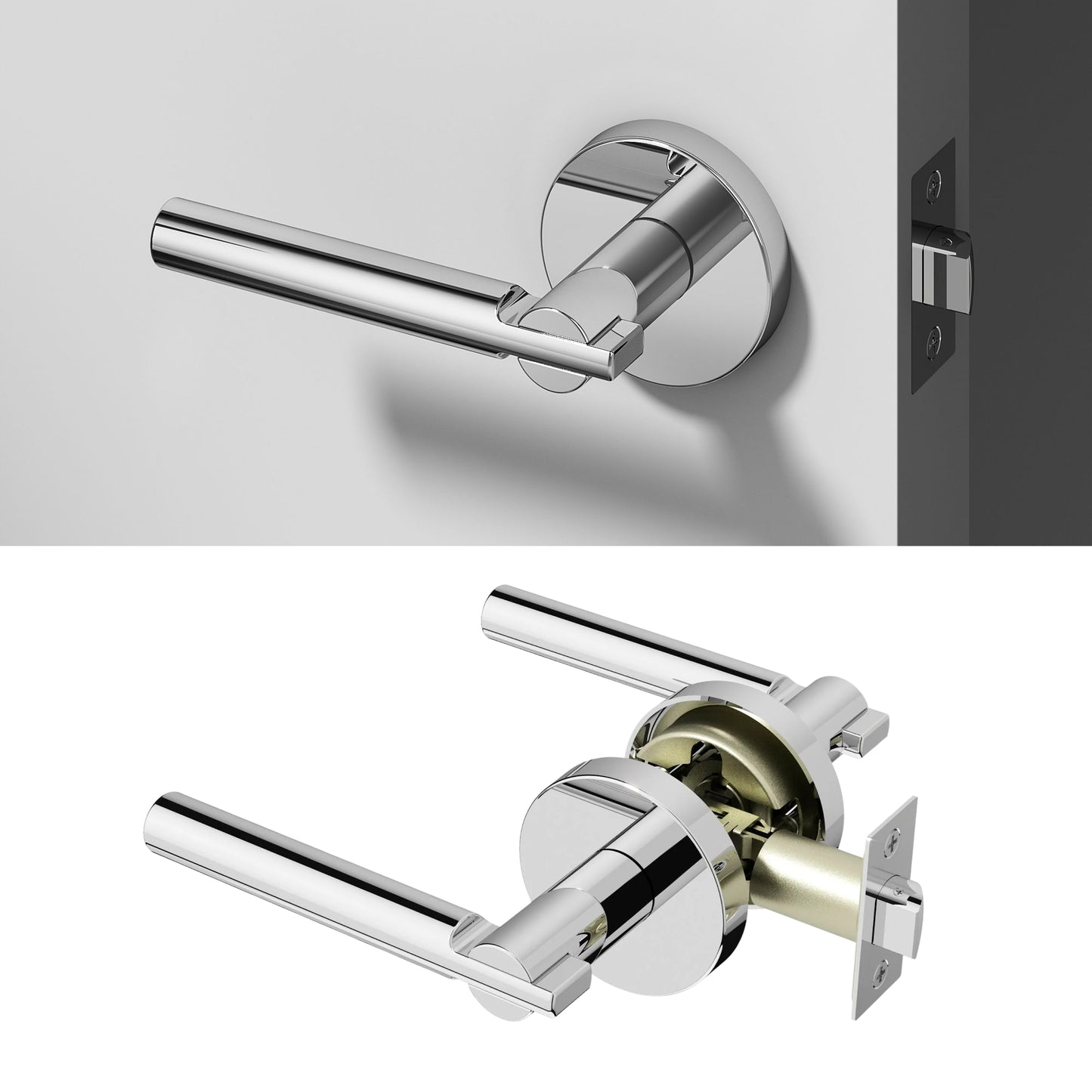 Okun Terra passage door handle in polished chrome finish