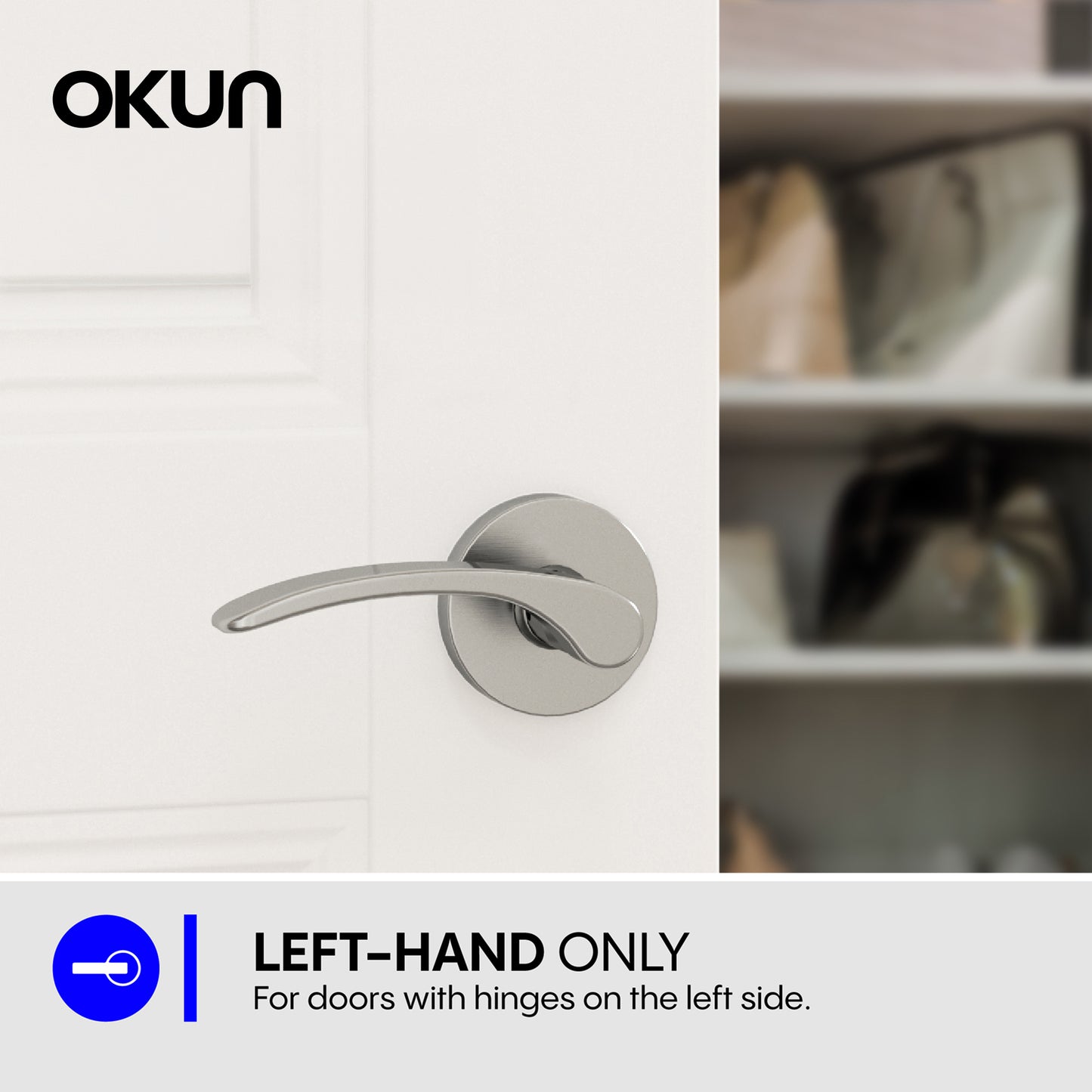 
              
                Okun Brook dummy door handle in brushed nickel finish
              
            