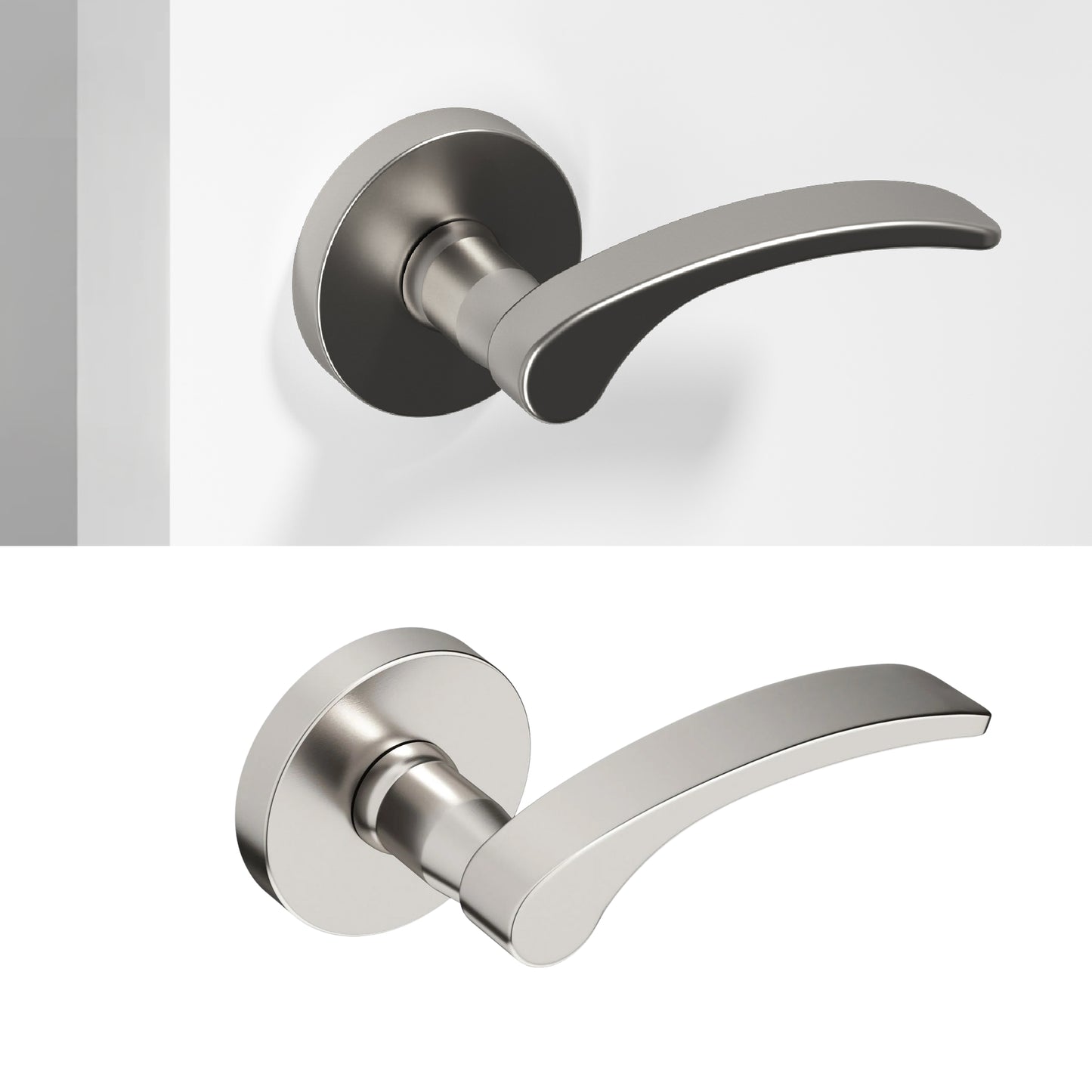 
              
                Okun Brook dummy door handle in brushed nickel finish
              
            