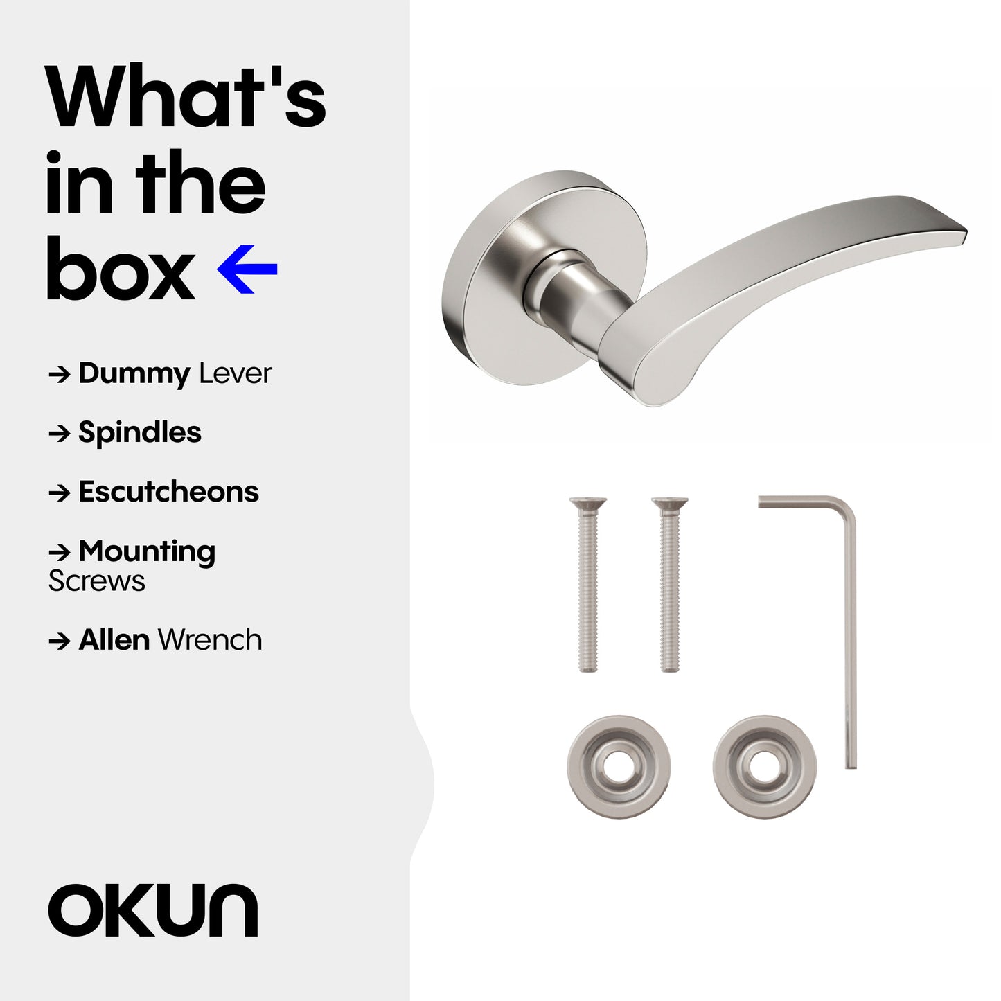 
              
                Okun Brook dummy door handle in brushed nickel finish
              
            