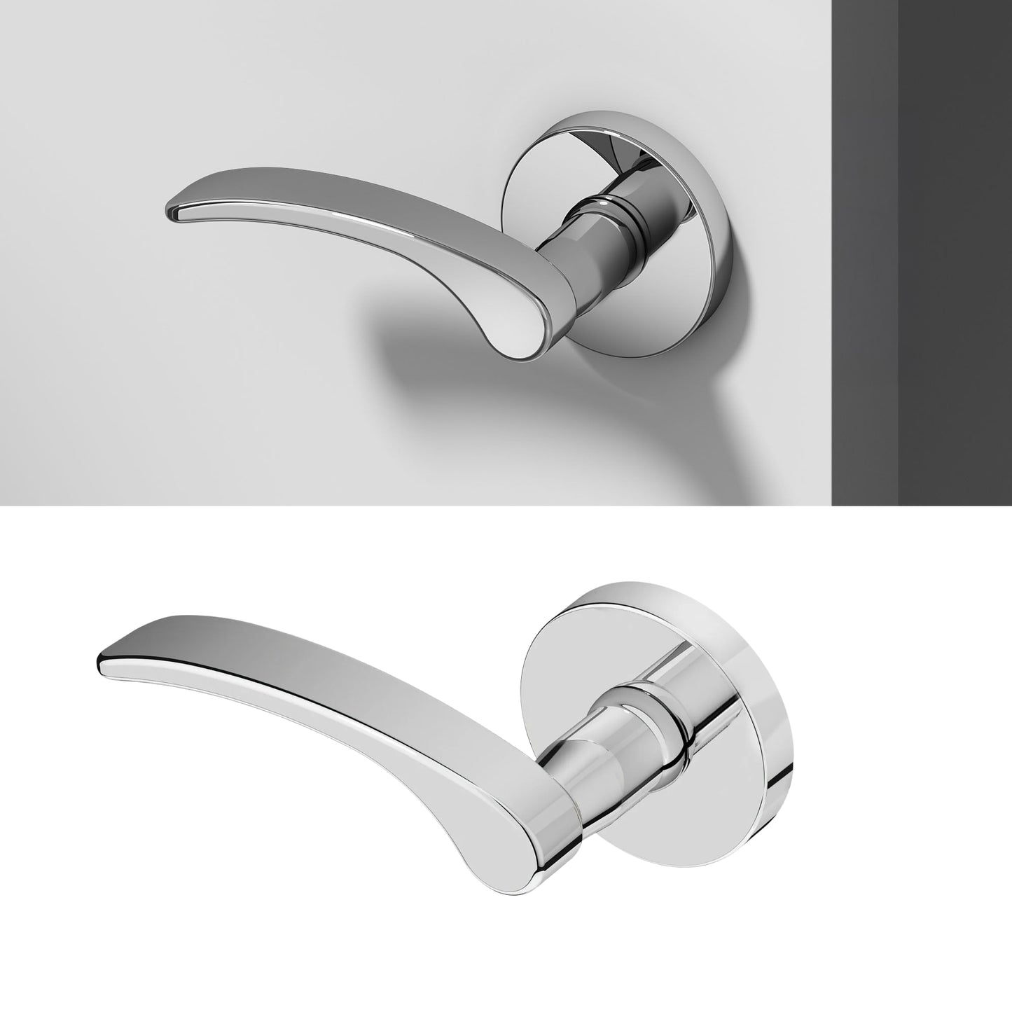 Okun Brook dummy door handle, chrome lever with round rose