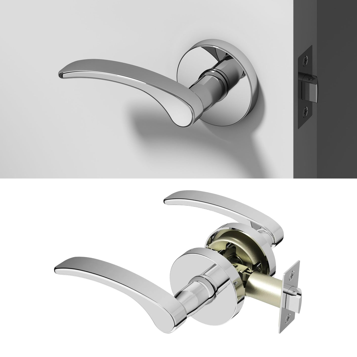 Okun Brook Passage Door Handle in polished chrome finish