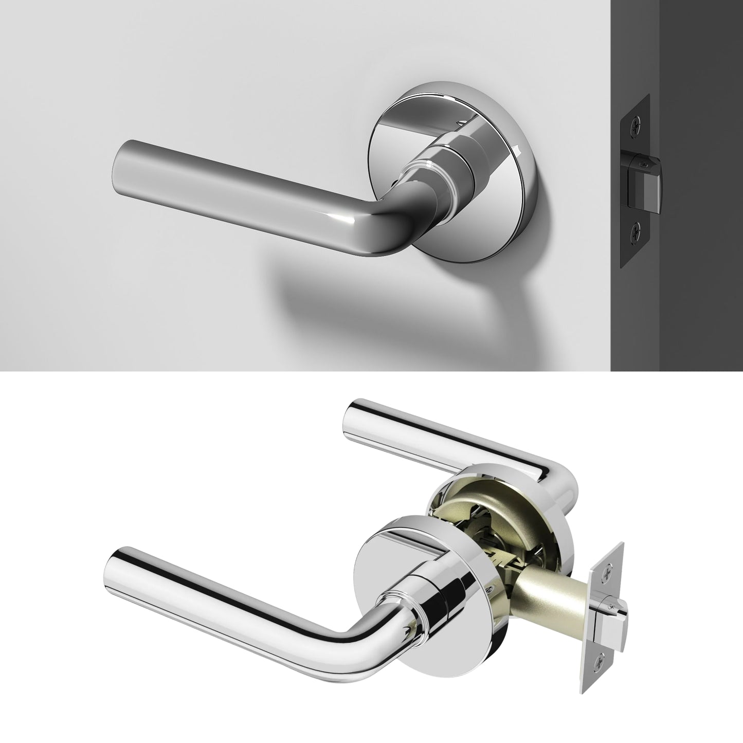 Okun Arc passage door handle in polished chrome finish