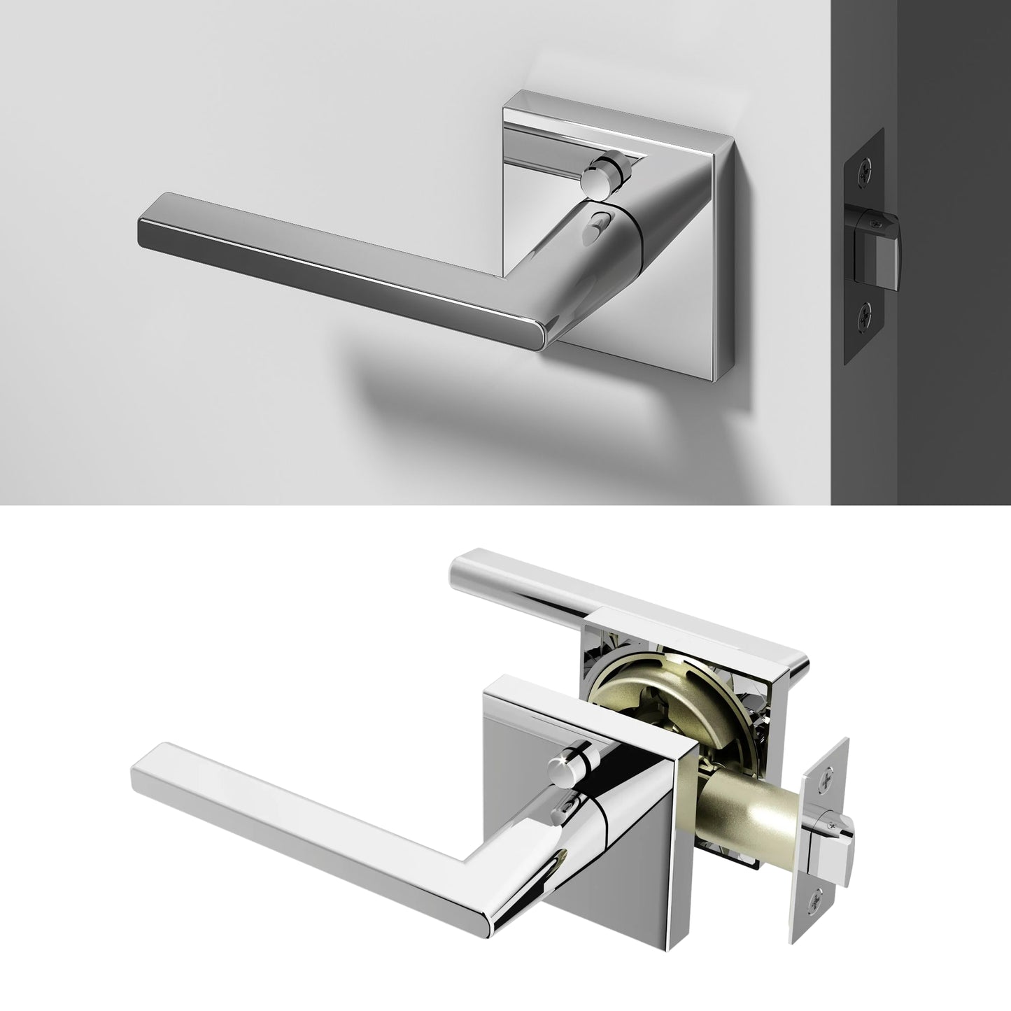 Okun Quadra Privacy Door Handle in polished chrome finish