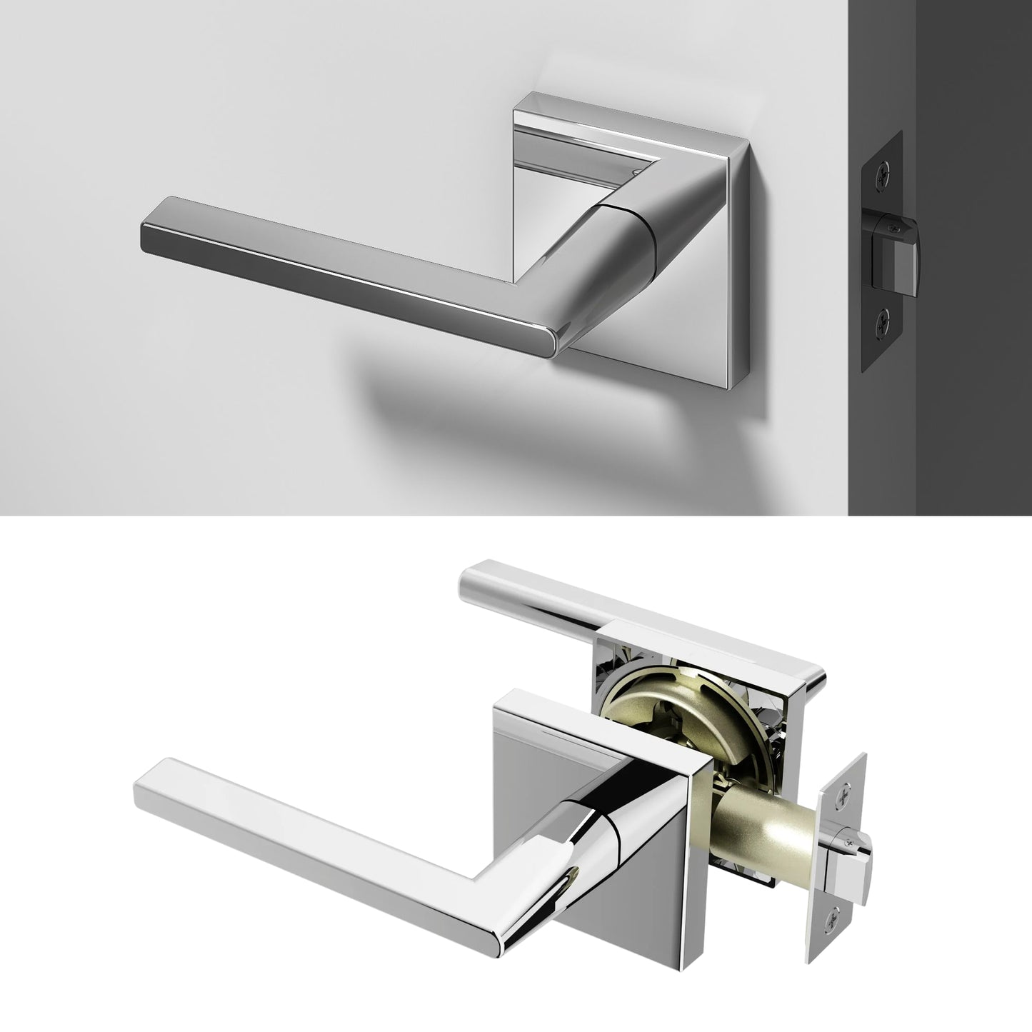 Okun Quadra Passage door handle in polished chrome finish