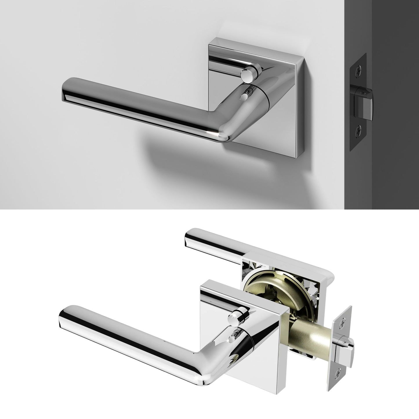 Okun Mirra privacy door handle in polished chrome finish