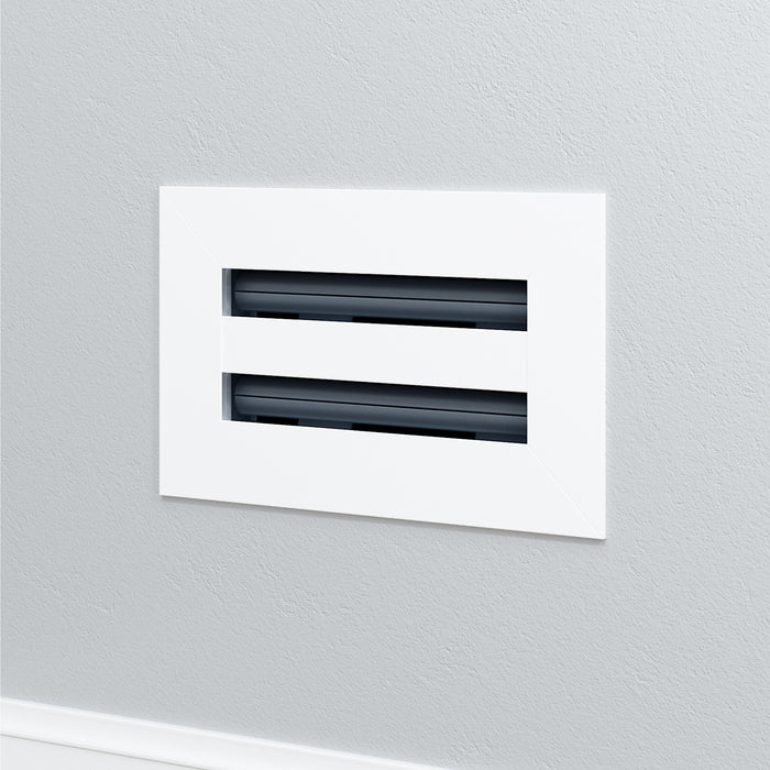 OKUN Standard rectangular vent grille in matte white with two black louvers