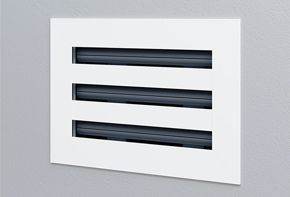 OKUN standard rectangular vent grille in matte white powder-coated aluminium